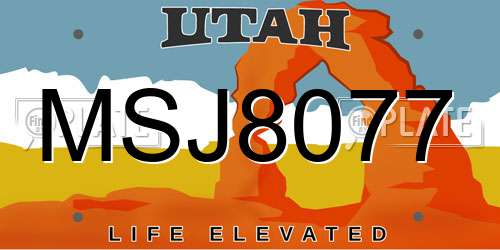 MSJ8077 Utah License Plate