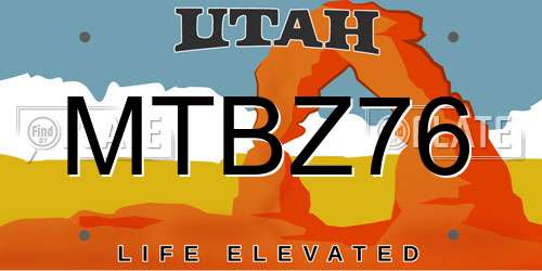 MTBZ76 Utah License Plate