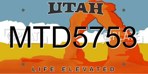 MTD5753 Utah License Plate