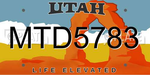 MTD5783 Utah License Plate