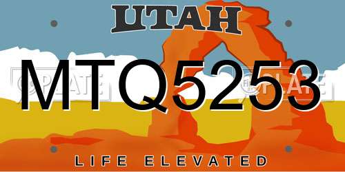 MTQ5253 Utah License Plate