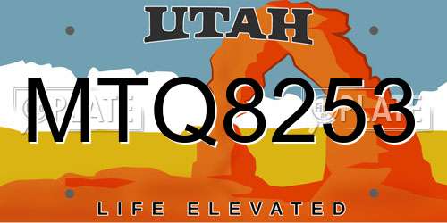 MTQ8253 Utah License Plate