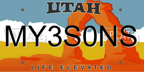 MY3S0NS Utah License Plate