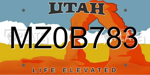 MZ0B783 Utah License Plate