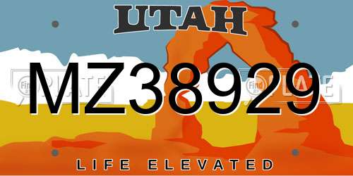 MZ38929 Utah License Plate