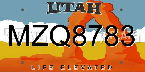 MZQ8783 Utah License Plate