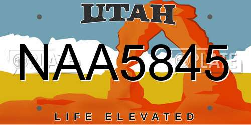 NAA5845 Utah License Plate