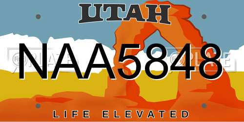 NAA5848 Utah License Plate