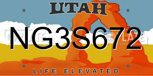 NG3S672 Utah License Plate