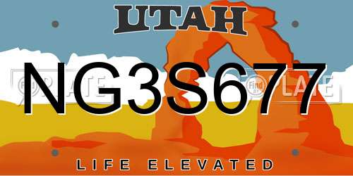 NG3S677 Utah License Plate