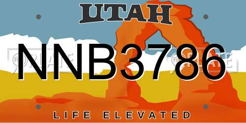 NNB3786 Utah License Plate