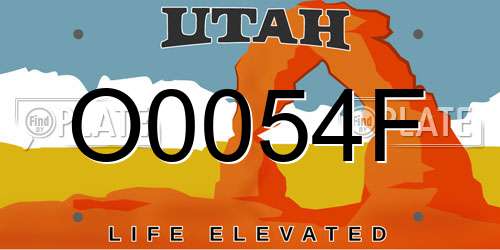 O0054F Utah License Plate