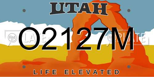 O2127M Utah License Plate