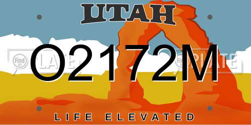 O2172M Utah License Plate