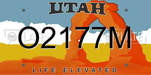 O2177M Utah License Plate