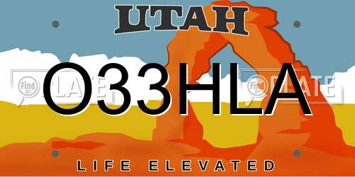 O33HLA Utah License Plate