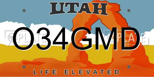 O34GMD Utah License Plate