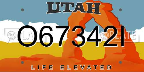 O67342I Utah License Plate