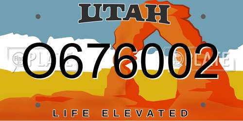 O676002 Utah License Plate