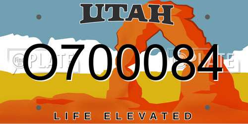 O700084 Utah License Plate