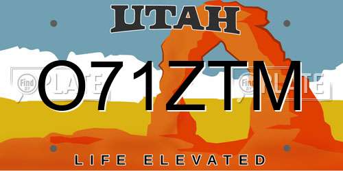 O71ZTM Utah License Plate