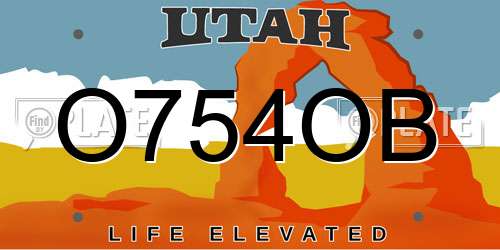 O754OB Utah License Plate