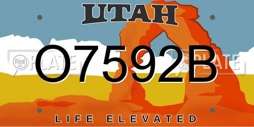 O7592B Utah License Plate