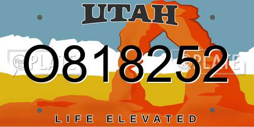 O818252 Utah License Plate