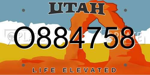 O884758 Utah License Plate