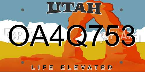 OA4Q753 Utah License Plate
