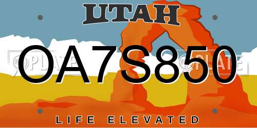 OA7S850 Utah License Plate