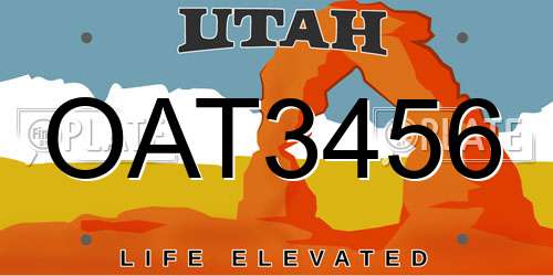 OAT3456 Utah License Plate