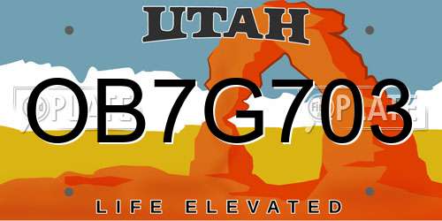 OB7G703 Utah License Plate