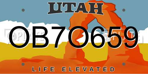 OB7O659 Utah License Plate