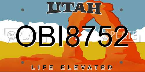 OBI8752 Utah License Plate