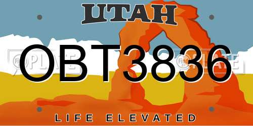 OBT3836 Utah License Plate