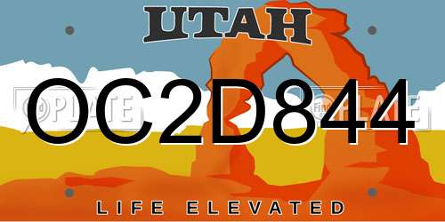 OC2D844 Utah License Plate