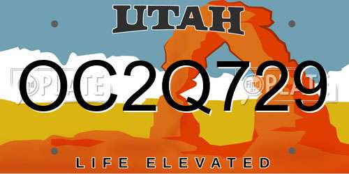OC2Q729 Utah License Plate