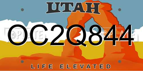 OC2Q844 Utah License Plate