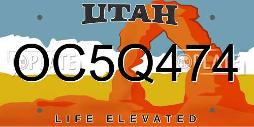 OC5Q474 Utah License Plate