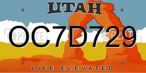 OC7D729 Utah License Plate