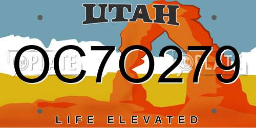 OC7O279 Utah License Plate
