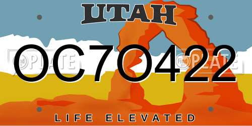OC7O422 Utah License Plate