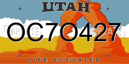 OC7O427 Utah License Plate