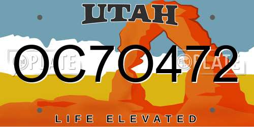 OC7O472 Utah License Plate