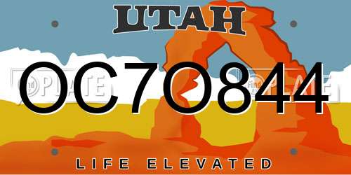 OC7O844 Utah License Plate