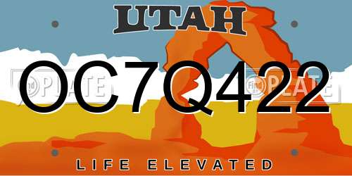 OC7Q422 Utah License Plate