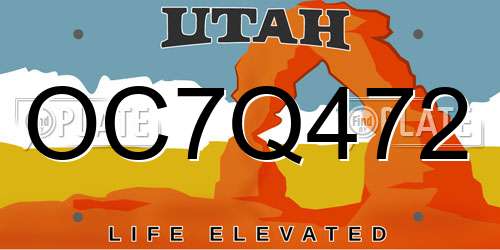 OC7Q472 Utah License Plate