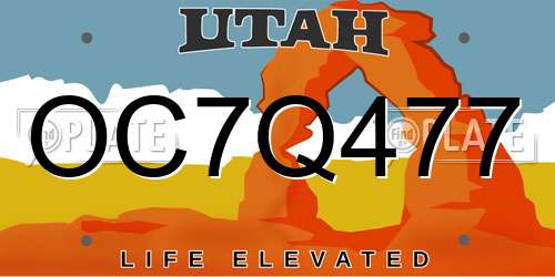 OC7Q477 Utah License Plate
