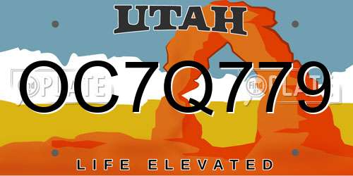 OC7Q779 Utah License Plate